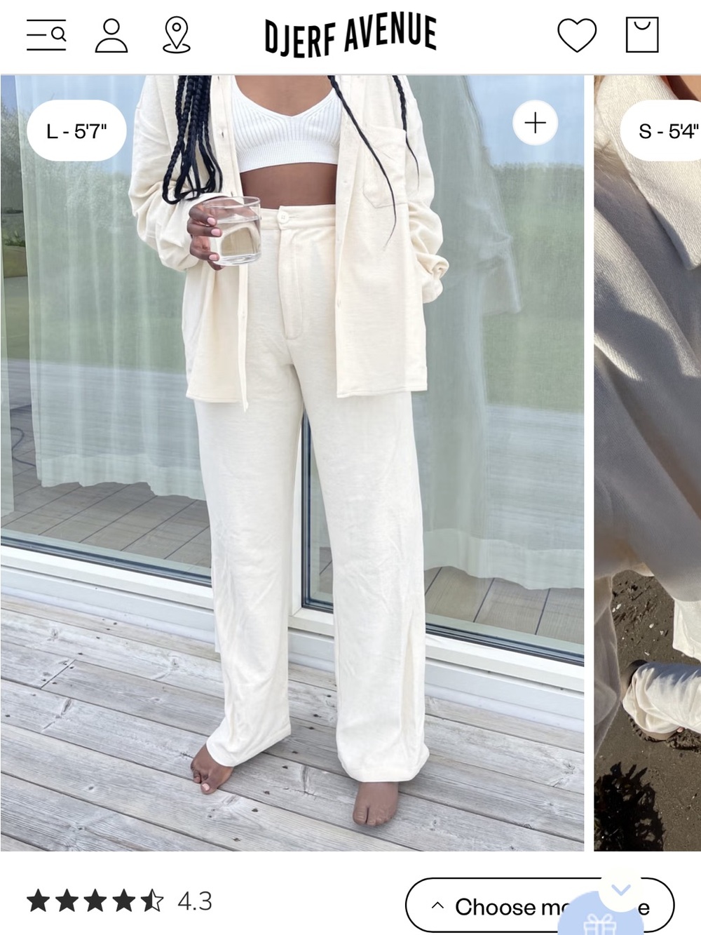 Djerf Avenue Terry On-The-Go Leg Pants - Cream